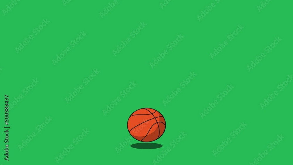 Poster simple animation with bouncing basketball ball in flat design style. seamless loop sport ball motion