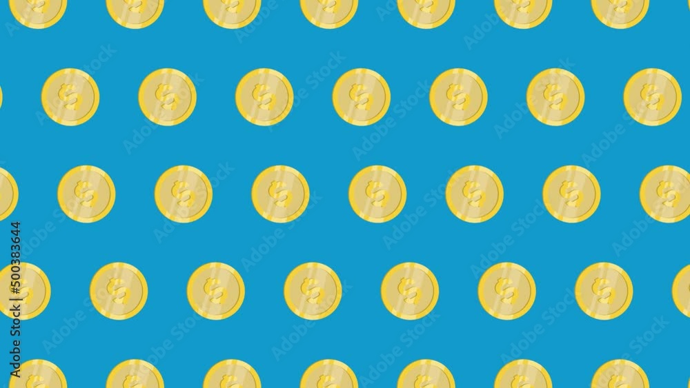 Aufkleber golden coins pattern with symbol of us currency dollar on a blue background. seamless loop financial
