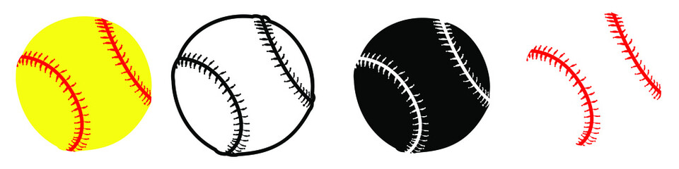 Softball vector icon set. baseball illustration sign collection. ball symbol or logo. - obrazy, fototapety, plakaty