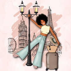 Travel Pattern Background Hand Drawn Illustration	