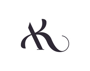 AK letter monogram. Elegant luxury logo. Calligraphic style. Corporate identity and personal logo. Vector design. Luxurious linear creative monogram.