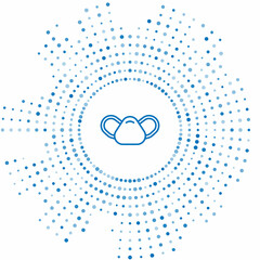 Blue line Medical protective mask icon isolated on white background. Abstract circle random dots. Vector