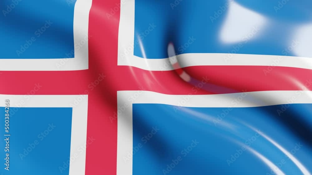 Poster waving flag of iceland country. 3d render national flag dynamic background. 4k realistic seamless lo