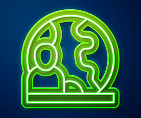 Glowing neon line World news icon isolated on blue background. Breaking news, world news tv. Vector