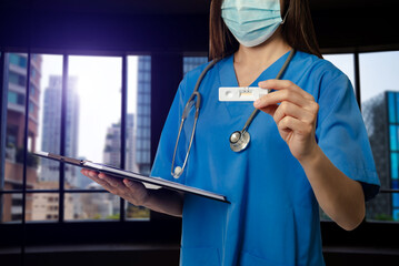 .COVID-19 virus disease diagnostic,doctor holding Coronavirus test cassette,rapid strep (RST)...