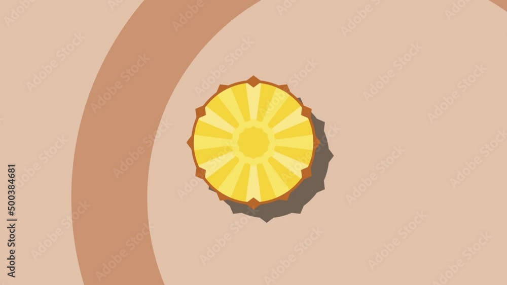 Poster animated fruit symbol of pineapple on a brown background. seamless loop food animation with simple s