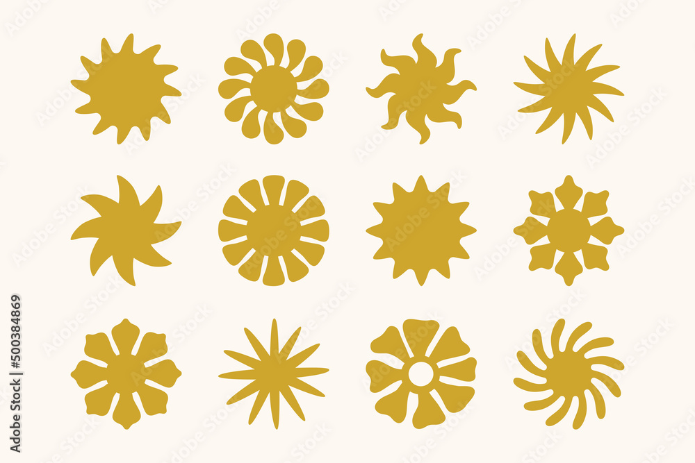 Poster vector set of design elements and illustrations in simple flat linear style - sun symbols, abstract 