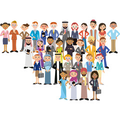 多国籍男女の不規則な集合イラスト