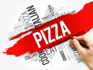 PIZZA word cloud collage, food concept background