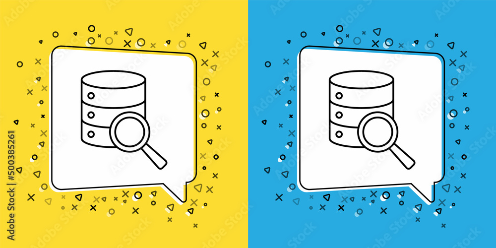 Poster set line server, data, web hosting icon isolated on yellow and blue background. vector