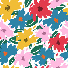 Obraz premium Bright floral pattern. Large stylized flower buds. Seamless background for printing on fabric, wrapping, textile, paper, wallpaper. Vector illustration, hand drawn