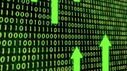 3D digital data, binary code, Currency Market growth up Green Arrow and Background. Digital technology backdrop 4k animation - Powered by Adobe