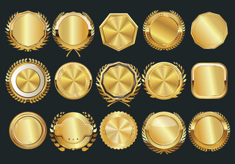 Collection of golden badges and labels retro style - obrazy, fototapety, plakaty