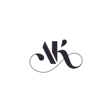 AK letter monogram. Elegant luxury logo. Calligraphic style. Corporate identity and personal logo. Vector design. Luxurious linear creative monogram.