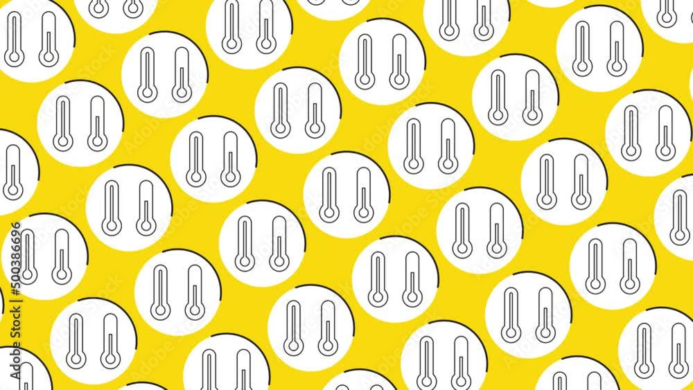 Aufkleber thermometer icon in white circle with black dynamic line pattern on a yellow background. seamless lo