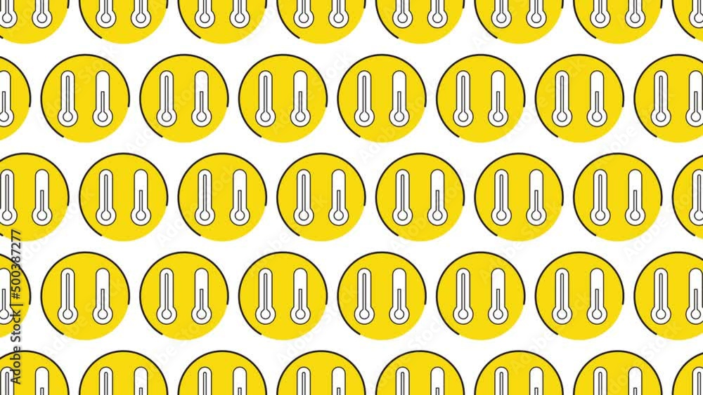 Aufkleber thermometer icon in yellow circle with black dynamic line pattern on a white background. seamless lo