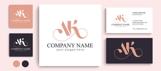 Fototapeta na wymiar AK letter monogram. Elegant luxury logo. Calligraphic style. Corporate identity and personal logo. Vector design. Luxurious linear creative monogram.