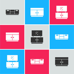 Set Furniture nightstand, Chest of drawers and TV table icon. Vector