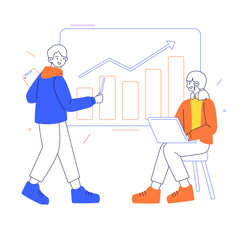 Business meeting team conference about business growth described and showing graph. 
