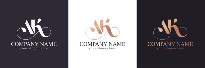 Fototapeta AK letter monogram. Elegant luxury logo. Calligraphic style. Corporate identity and personal logo. Vector design. Luxurious linear creative monogram. obraz