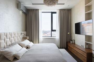 bedroom, interior of a bedroom, bedroom in a modern house