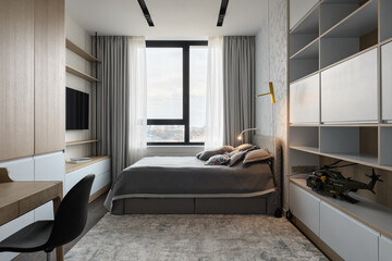 Fototapeta na wymiar bedroom, interior of a bedroom, bedroom in a modern house