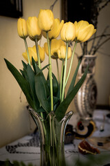 tulipany w wazonie jako ozdoba - obrazy, fototapety, plakaty
