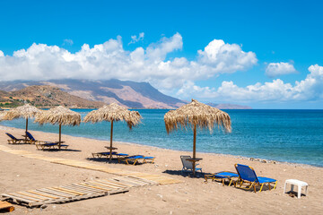  Blue sea and beach in Kissamos. Crete, Greece
