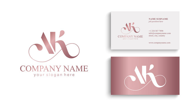 AK letter monogram. Elegant luxury logo. Calligraphic style. Corporate identity and personal logo. Vector design. Luxurious linear creative monogram.