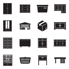 Home Storage Icons. Black Flat Design. Vector Illustration.
