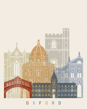 Oxford skyline in watercolor-poster