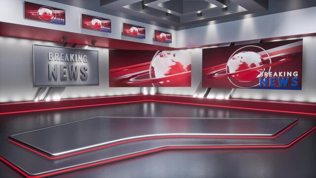 3D rendering Virtual TV Studio News, Backdrop For TV Shows. TV On Wall.