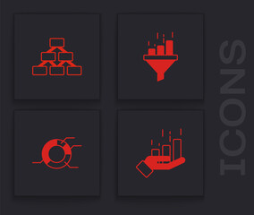 Set Financial growth, Hierarchy organogram, Sales funnel with chart and Pie infographic icon. Vector