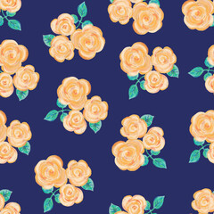Seamless pattern with decorative roses on violet background.