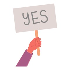 Yes banner. Isolated text placard, hand hold right or wrong message. Idea or choice, correct and incorrect dialog mark decent concept