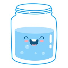 Cute water sticker jar glass. Drink more water. World of drinks earth for health, glass decanter, ice liter beverages, funny stickers poster, fitness diet, doodle cartoon neat vector illustration
