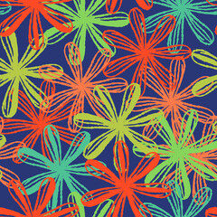 seamless colourful hand draw mixed flowers pattern background , greeting card or fabric