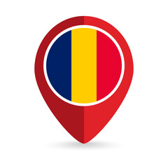 Fototapeta premium Map pointer with contry Chad. Chad flag. Vector illustration.