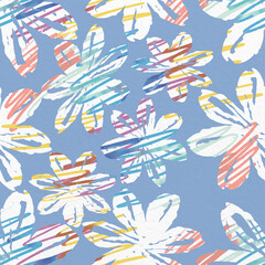 seamless abstract hand draw flowers pattern on blue paper background , greeting card or fabric