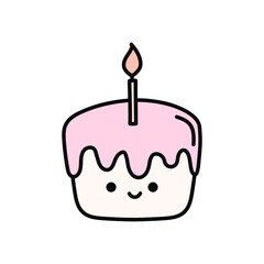 Cute cake with candle vector doodle illustration