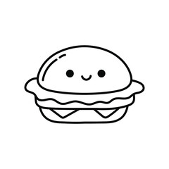 Cute burger simple vector illustration, black and white doodle burger