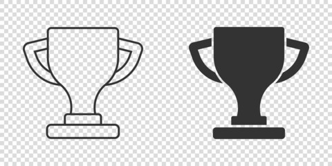 Trophy cup icon in flat style. Goblet prize vector illustration on isolated background. Award sign business concept.