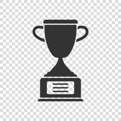 Trophy cup icon in flat style. Goblet prize vector illustration on isolated background. Award sign business concept.