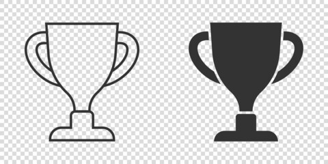 Trophy cup icon in flat style. Goblet prize vector illustration on isolated background. Award sign business concept.