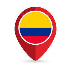 Fototapeta premium Map pointer with contry Colombia. Colombia flag. Vector illustration.
