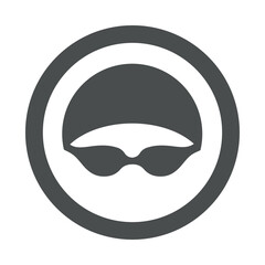 Logotipo piscina. Icono plano silueta de cabeza de nadador con sombrero de natación y gafas protectoras en círculo color gris