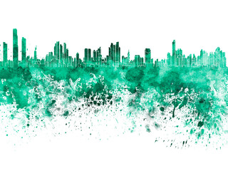 Obraz premium Panama City skyline in green watercolor on white background