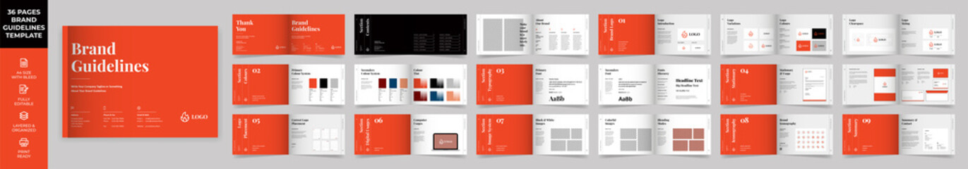Landscape Brand Guideline Template, Simple style and modern layout Brand Style, Brand Book, Brand Identity, Brand Manual, Guide Book