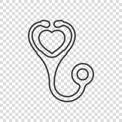 Stethoscope icon in flat style. Heart diagnostic vector illustration on isolated background. Medicine sign business concept.