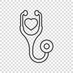 Stethoscope icon in flat style. Heart diagnostic vector illustration on isolated background. Medicine sign business concept.